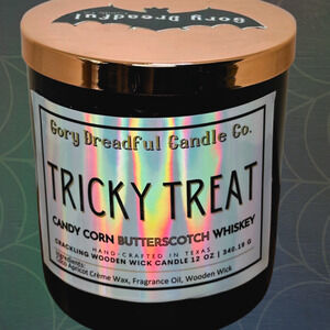Tricky Treat Crackling Wooden Wick Candle: Candy Corn Butterscotch Whiskey Scent